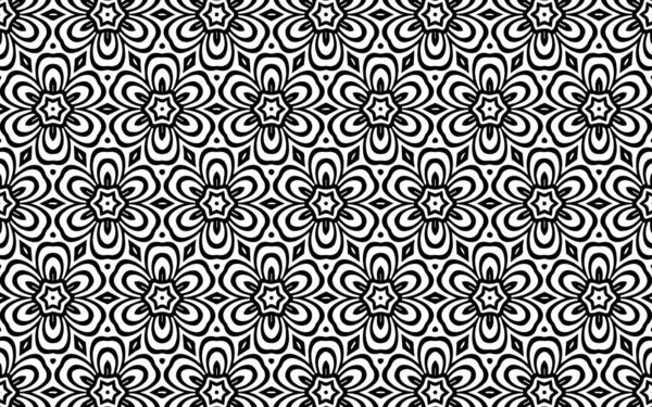 民族黒と白のパターン 織物のための伝統的な民俗スタイルの花の幾何学的背景 — ストックベクタ