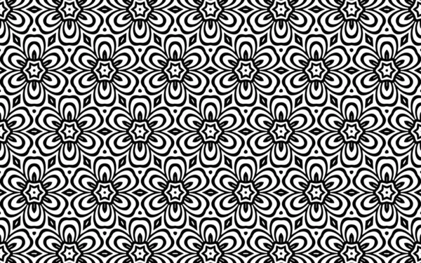 Patrón Étnico Blanco Negro Fondo Geométrico Flores Estilo Folclórico Tradicional — Vector de stock