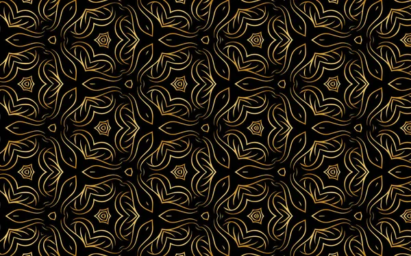 Этнический Орнамент Золотого Узора Геометрический Чёрный Фон Дизайн Обоев Оберточной — стоковый вектор
