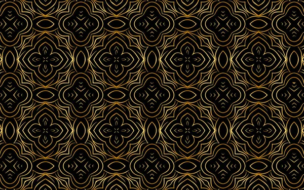 Altın Desenli Etnik Çiçek Süsü Geometrik Siyah Zemin Duvar Kağıdı — Stok Vektör