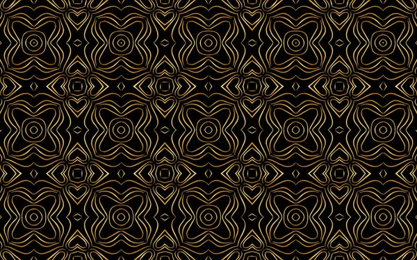 Ornamento Étnico Padrão Dourado Fundo Preto Geométrico Com Corações Design —  Vetores de Stock