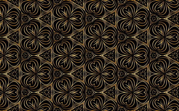 Etnický Orientální Květinový Ozdoba Abstraktní Textura Zlatým Vzorem Geometrické Černé — Stockový vektor