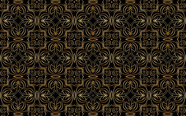 Ornamento Nazionale Etnico Modello Oro Sfondo Nero Geometrico Stile Scarabocchio — Vettoriale Stock