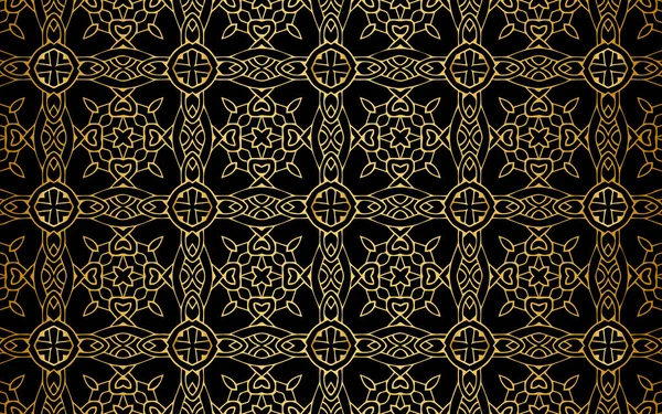 Художній Етнічний Геометричний Золотий Візерунок Чорному Тлі Текстура Орнаменту Бордюру — стоковий вектор