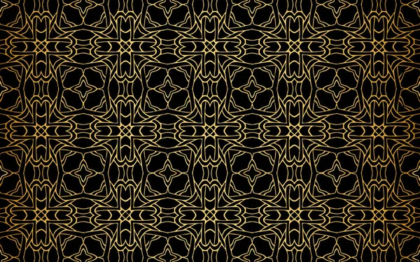 Etnikai Arany Minta Geometriai Formák Stilizált Virágok Fekete Alapon Absztrakt — Stock Vector
