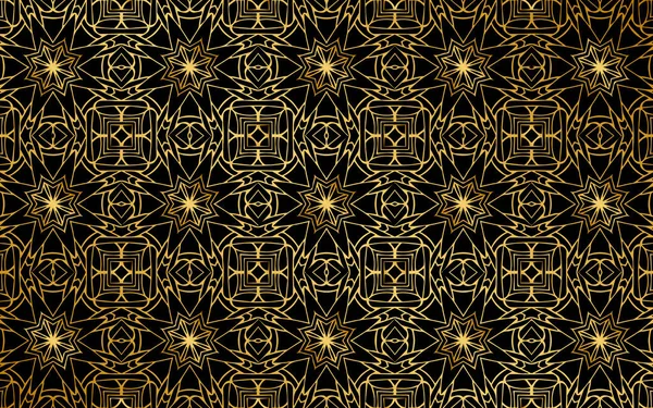 Modello Etnico Oro Dalle Forme Geometriche Texture Astratta Sfondo Nero — Vettoriale Stock