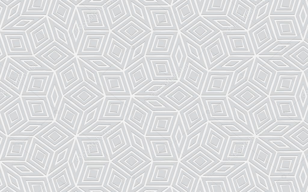 Original convex geometric white background. Relief volumetric pattern of polygons for wallpaper, presentation.