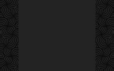 Karmaşık hacimli dışbükey model 3D. Sunumlar, kartvizitler ve web siteleri için dikey eklentilerle karalama tarzında karalamalı etnik geometrik kabartmalı siyah arkaplan.