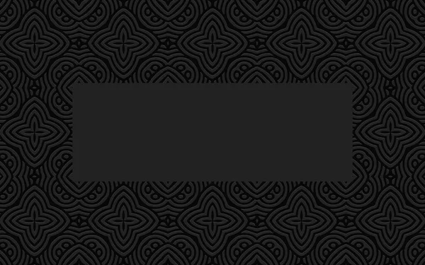 テキスト用の幾何学的体積凸3Dフレーム 民族的なエンボス加工の黒の背景のドールスタイル — ストックベクタ