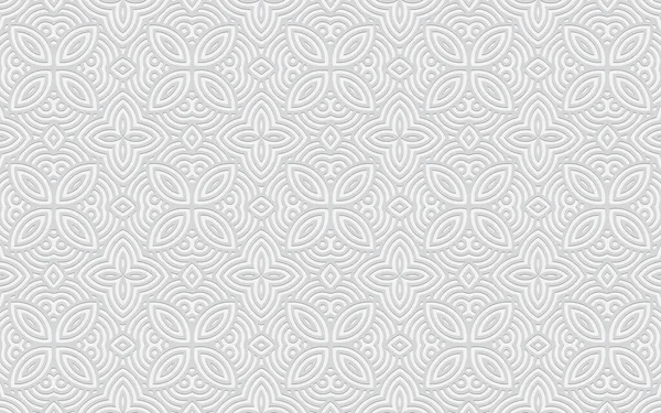 Duvar kağıdı ve sunumlar için kompleks geometrik hacim dışbükey 3D desen. Etnik açılış, doğu karalama tarzında kabartmalı beyaz arkaplan.