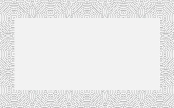 Декоративный Геометрический Объемный Выпуклый Узор Этнические Тисненные Белая Рамка Текста — стоковый вектор