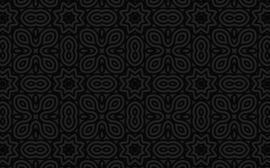 Etnik geometrik dışbükey hacimli siyah üç boyutlu arka plan. Duvar kâğıdı dokusu, tekstil, Afrika ve Meksika halkları tarzında kartvizitler..