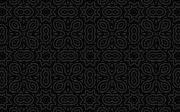 Etnik geometrik dışbükey hacimli siyah üç boyutlu arka plan. Duvar kâğıdı dokusu, tekstil, Afrika ve Meksika halkları tarzında kartvizitler..