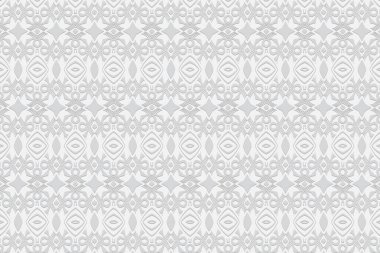 Geometrik dışbükey hacimli üç boyutlu doku etnik bir kalıptan. Kabartmalı beyaz arka plan karalama tarzında. Tasarım ve dekor için dekoratif süs, duvar kağıdı.