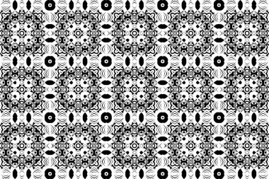 Geometrik siyah beyaz arka plan. Orijinal el yapımı sanatsal etnik motif. Sunumlar için şablon, boyama kitapları.