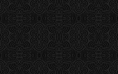 Geometrik 3D dışbükey hacim soyutlaması. Afrika 'nın el yapımı insanları, sunumlar ve duvar kağıtları için Meksika' da etnik kökenli siyah arka plan. Rahatlama dokusu.