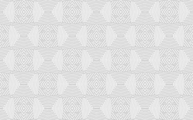 3D dışbükey hacimli duvar kağıdı. Beyaz arka planda geometrik desen. Doğulu insanlara dayalı etnik süs. Sunumlar için doku, kartvizitler, tekstil, ambalaj kağıdı..
