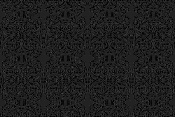 Fondo Nero Convesso Volumetrico Stile Etnico Africano Messicano Indiano Texture Vettoriali Stock Royalty Free