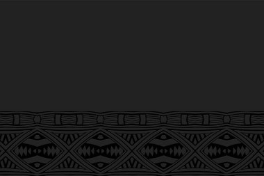 Geometrik hacimli dışardaki siyah arkaplan. Etnik Afrikalı, Meksikalı, Amerikan Yerlisi tarzı. Sunumlar ve web siteleri için kullanılan 3 boyutlu kabartmalı süs. Yatay ekleme.