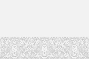 Geometrik hacim dışbükey beyaz arkaplan. Etnik Afrikalı, Meksikalı, Kızılderili dürtüleri. Üç boyutlu kabartma kalıpları, orijinal kalplerle. Süslü yatay ekleme.