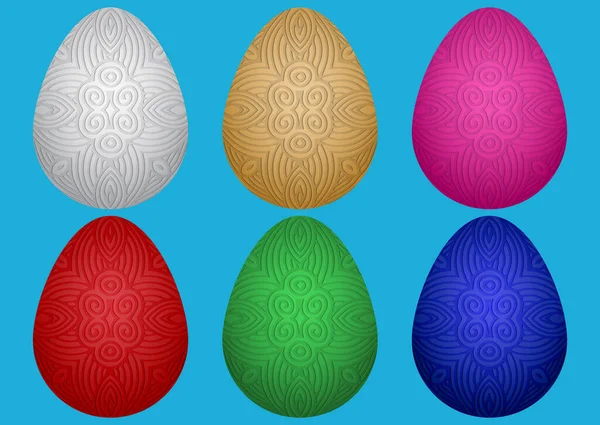 Set Von Osterhühnereiern Verschiedenen Farben Mit Ethnisch Geometrischem Muster Auf — Stockvektor