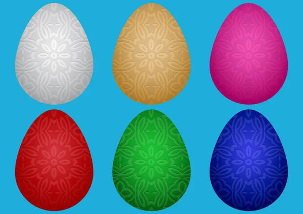 Ensemble Œufs Poulet Pâques Différentes Couleurs Avec Motif Élégant Géométrique — Image vectorielle