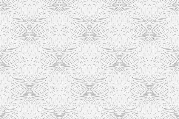 Volumetric Convex White Background Embossed Geometric Pattern Intertwining Thin Lines — Stock Vector