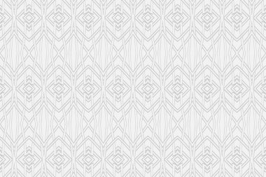 Ses düzeyi dışbükey beyaz arkaplan. Üç boyutlu kabartmalı geometrik desen, iç içe geçmiş çizgiler ve şekiller. Duvar kağıdı, web sitesi, tekstil, ambalaj kağıdı için etnik ulusal minimalist unsurlar.