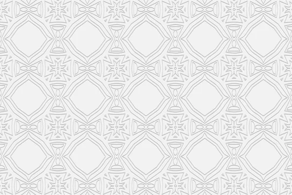 Volumetrische Konvexe Geometrische Weißen Hintergrund Ethnisch Geprägtes Figürliches Ornament Basierend — Stockvektor