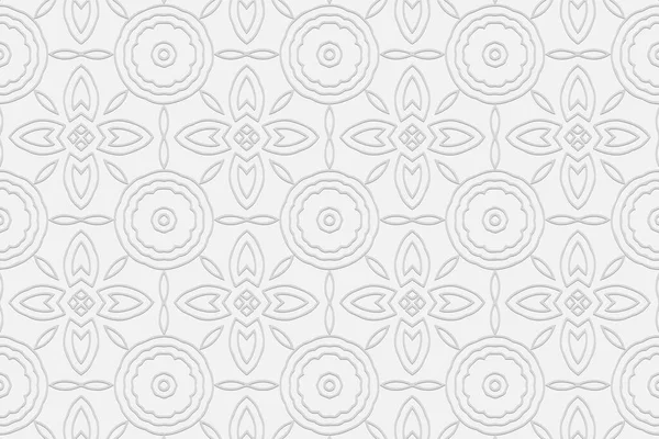 Ємний Опуклий Геометричний Білий Фон Етнічний Рельєф Зображував Класичний Орнамент — стоковий вектор