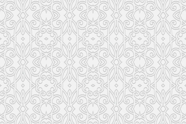 Volumétrico Convexo Geométrico Fundo Branco Etnia Relevo Ornamento Decorativo Abstrato — Vetor de Stock