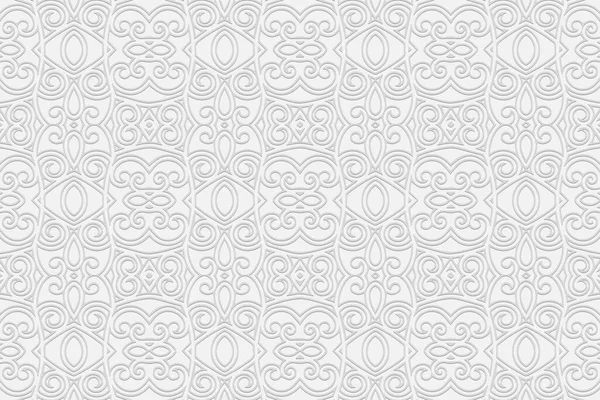 Fondo Blanco Geométrico Convexo Volumétrico Étnico Relieve Figurado Ornamento Decorativo — Archivo Imágenes Vectoriales