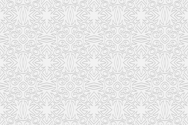 Fondo Blanco Geométrico Convexo Volumétrico Étnico Relieve Elegante Ornamento Marroquí — Archivo Imágenes Vectoriales