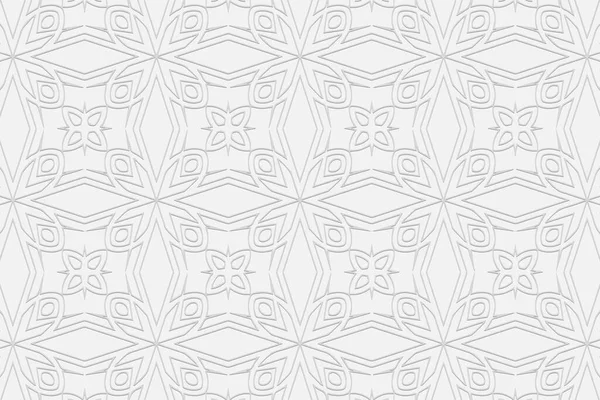 Fondo Blanco Geométrico Convexo Volumétrico Relieve Étnico Gran Ornamento Marroquí — Archivo Imágenes Vectoriales