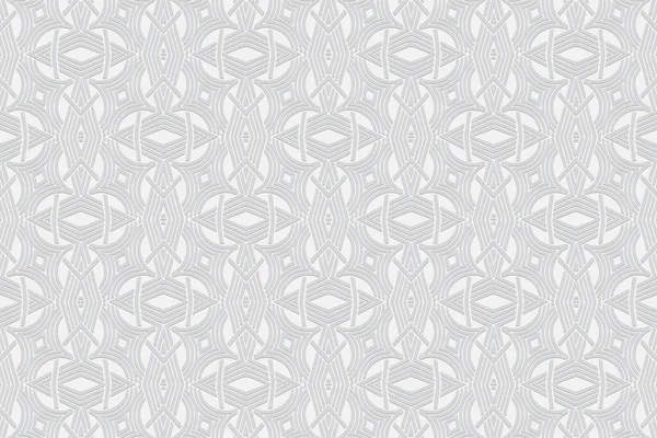 Volumetrisch Convexe Geometrische Trendy Witte Achtergrond Embossed Oosterse Islamitische Patroon — Stockvector