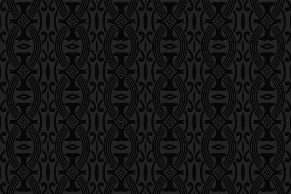 3D体积凸几何黑色背景 民族装饰着独特的东方伊斯兰风格与传统人物 演示设计 纺织品 — 图库矢量图片