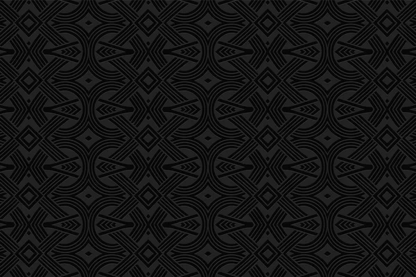 3D体积凸几何抽象黑色背景 民族装饰着东方的伊斯兰图案 演示设计 纺织品 — 图库矢量图片