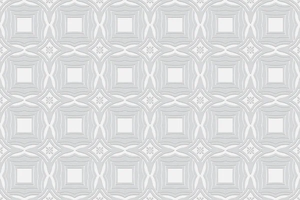 Volumétrique Convexe Géométrique Fond Blanc Motif Bouclé Ethnique Élégant Relief — Image vectorielle