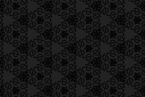 3D体积凸几何黑色背景 体现了民族独创的创作模式 伊斯兰教 阿拉伯语 马拉卡动机 展示品 纺织品 网站装饰品 — 图库矢量图片