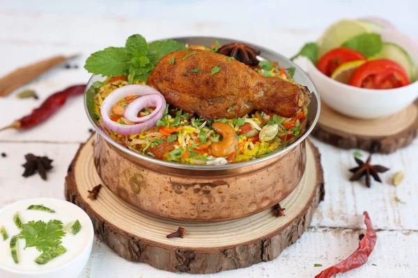 Pollo Biryani Speziato Malabar Indiano Biryani Hyderabadi Biryani Dum Biriyani — Foto Stock