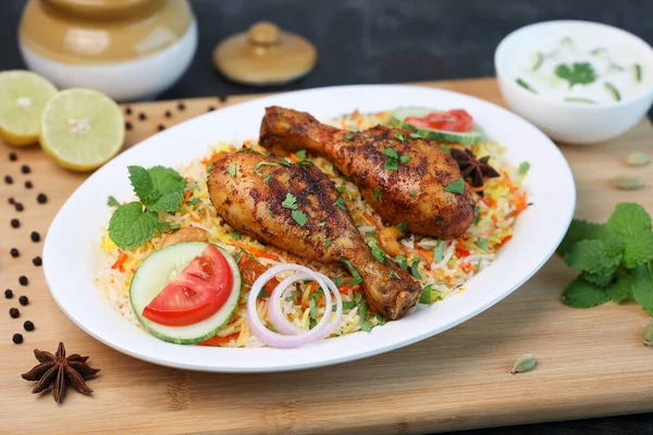 Pollo Biryani Speziato Malabar Indiano Biryani Hyderabadi Biryani Dum Biriyani — Foto Stock