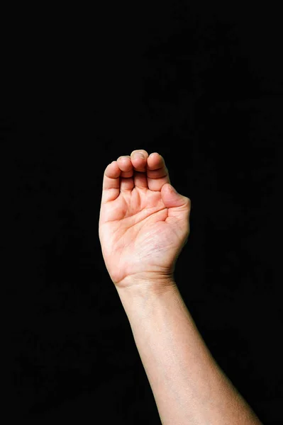 Hand Maken Tonen Letter Internationale Gebarentaal Donkere Achtergrond — Stockfoto