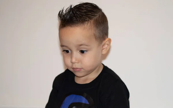 Portrait Young Boy Angry Using Black Shirt Looking Side Shirt — Stock Photo, Image