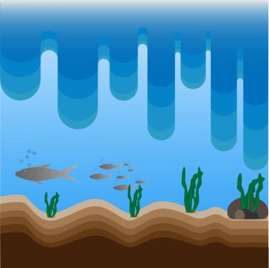 Yosun vektörlü suda balık.