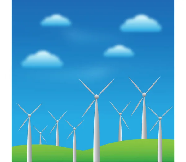 Ветряная Мельница Энергия Ветра Травой Вектором Неба — стоковое фото