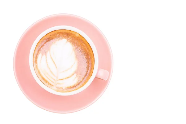 Vista Dall Alto Caffè Caldo Latte Arte Tazza Isolato Sfondo — Foto Stock