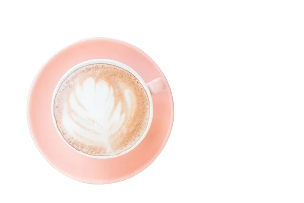 Vista Dall Alto Caffè Caldo Latte Arte Tazza Isolato Sfondo — Foto Stock