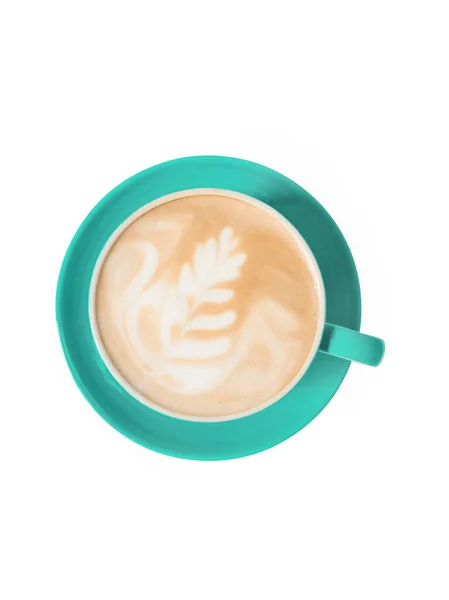 Ansicht Von Oben Heißer Kaffee Latte Art Auf Tasse Isoliert — Stockfoto