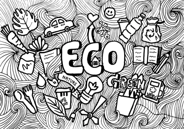Groene Eco Milieu Concept Doodle Cartoon Kunst Tekening Ontwerp Vector — Stockfoto