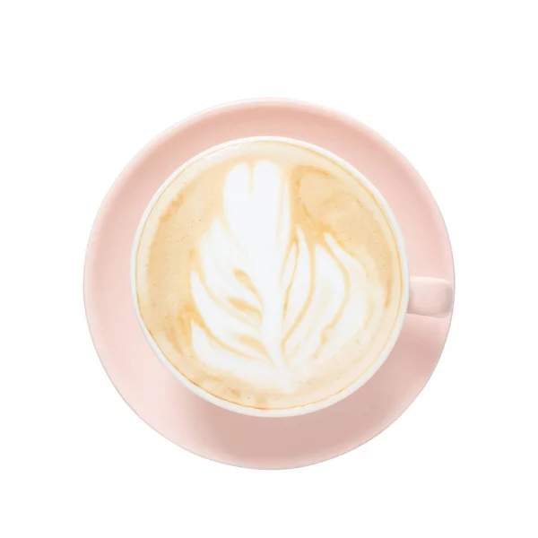 Vista Superior Arte Café Latte Caliente Taza Aislado Fondo Blanco — Foto de Stock